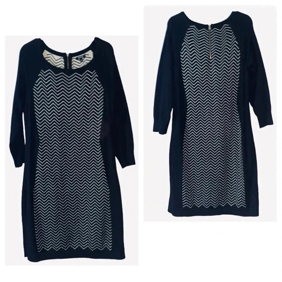 Apt 9 Black and Gold Zigzag Patterned Sweater Dress Size L, 3/4 Sleeves - Picture 6 of 6